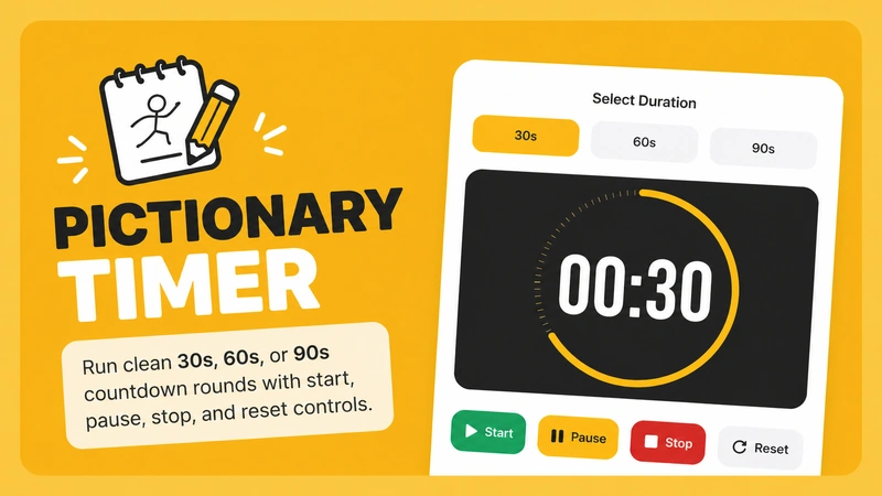 Pictionary timer tool for online rounds and countdown control