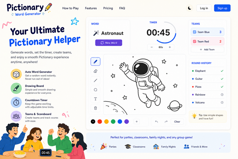 Pictionary word generator tool for instant random prompts
